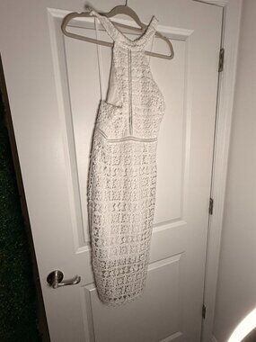 PrettyLittleThing White Lace Halter Midi Dress – Size 8